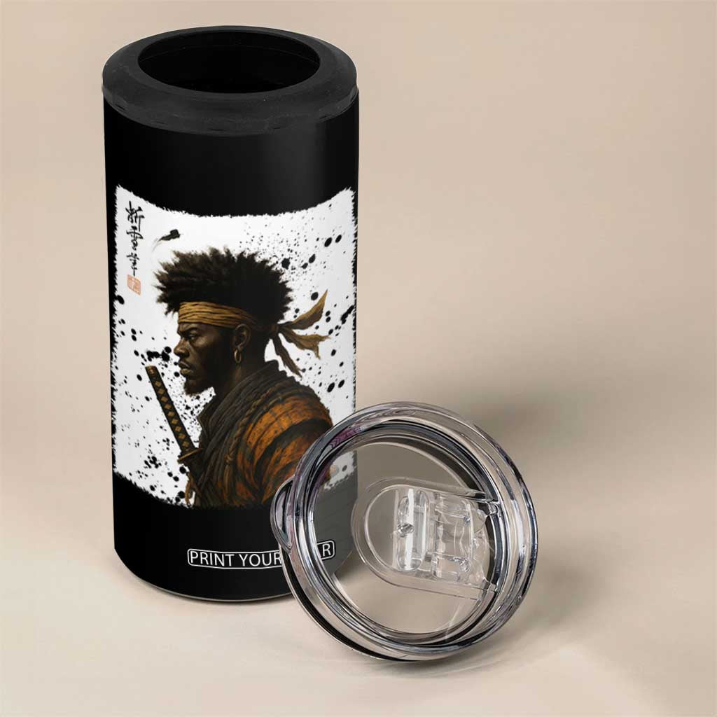 Afro American Samurai 4 in 1 Can Cooler Tumbler Japanese Vintage Graphic Sumie Katana TS12 Print Your Wear