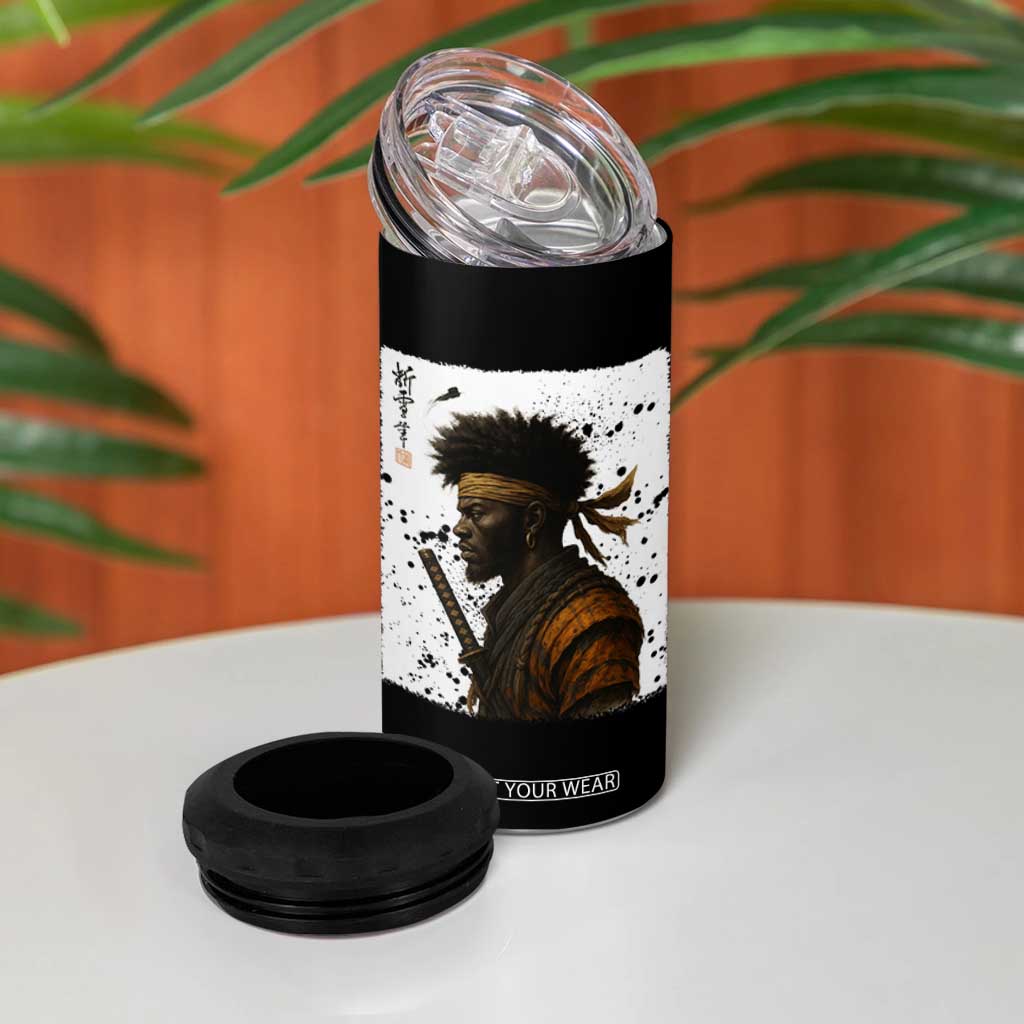 Afro American Samurai 4 in 1 Can Cooler Tumbler Japanese Vintage Graphic Sumie Katana TS12 Print Your Wear
