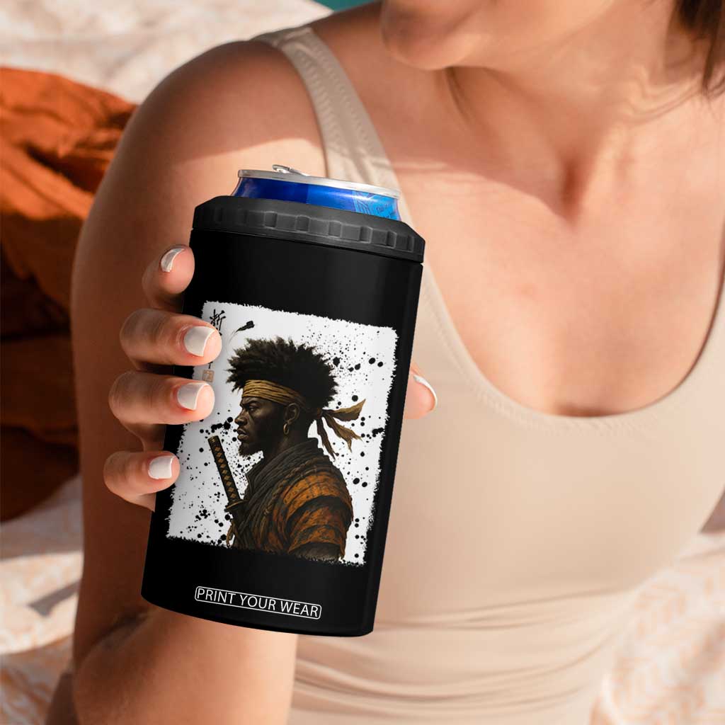 Afro American Samurai 4 in 1 Can Cooler Tumbler Japanese Vintage Graphic Sumie Katana TS12 Print Your Wear