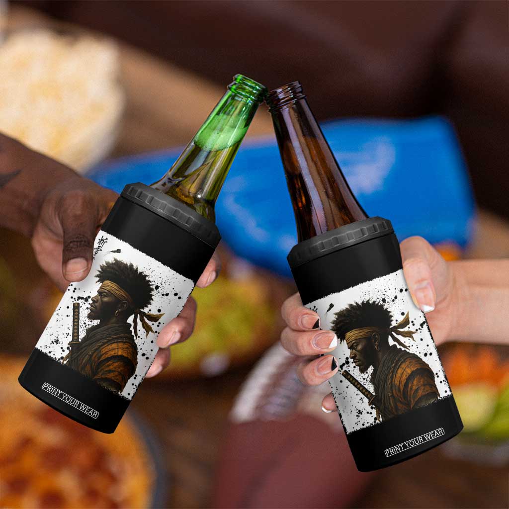 Afro American Samurai 4 in 1 Can Cooler Tumbler Japanese Vintage Graphic Sumie Katana TS12 Print Your Wear