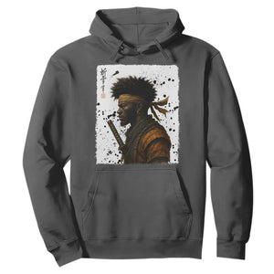 Afro American Samurai Hoodie Japanese Vintage Graphic Sumie Katana TS12 Dark Heather Print Your Wear