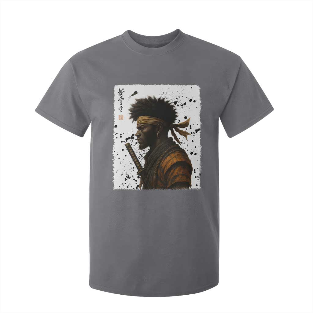 Afro American Samurai T Shirt For Kid Japanese Vintage Graphic Sumie Katana TS12 Charcoal Print Your Wear