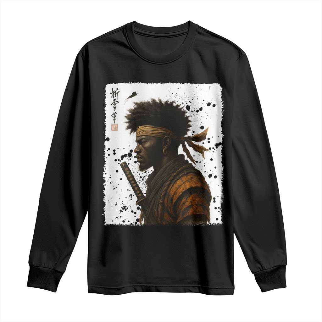 Afro American Samurai Long Sleeve Shirt Japanese Vintage Graphic Sumie Katana TS12 Black Print Your Wear