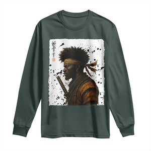 Afro American Samurai Long Sleeve Shirt Japanese Vintage Graphic Sumie Katana TS12 Dark Forest Green Print Your Wear