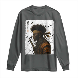 Afro American Samurai Long Sleeve Shirt Japanese Vintage Graphic Sumie Katana TS12 Dark Heather Print Your Wear