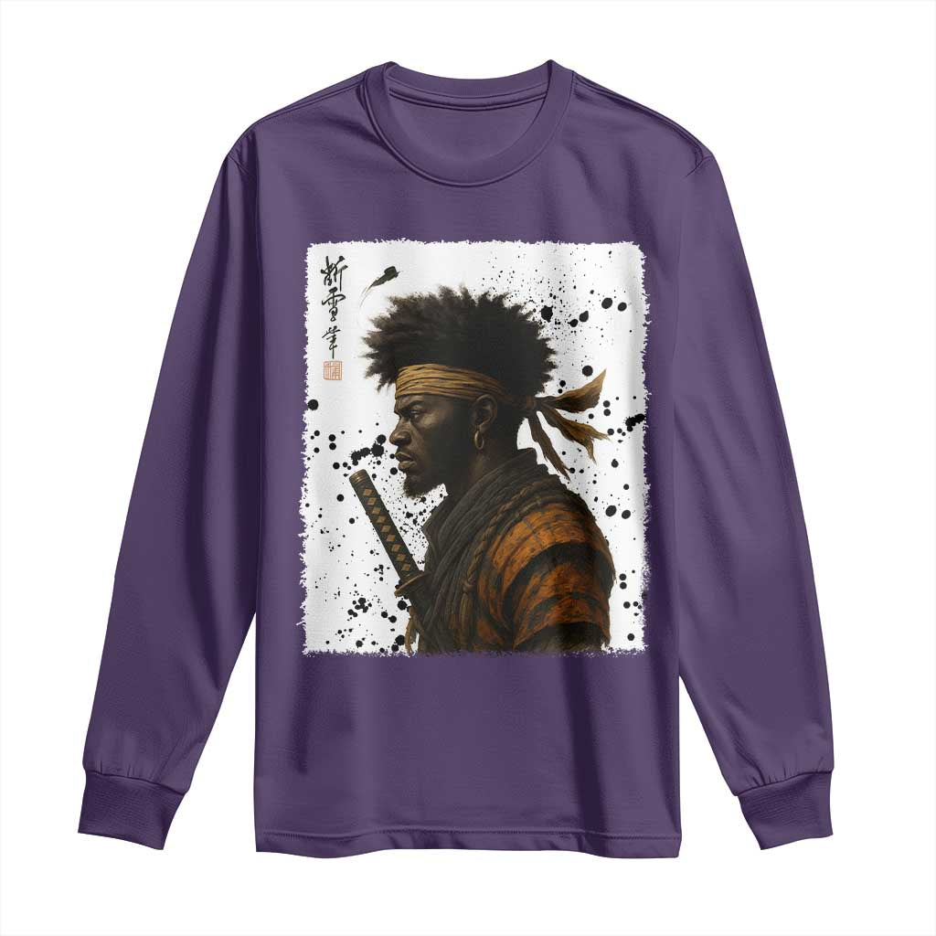 Afro American Samurai Long Sleeve Shirt Japanese Vintage Graphic Sumie Katana TS12 Purple Print Your Wear