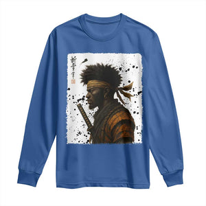 Afro American Samurai Long Sleeve Shirt Japanese Vintage Graphic Sumie Katana TS12 Royal Blue Print Your Wear