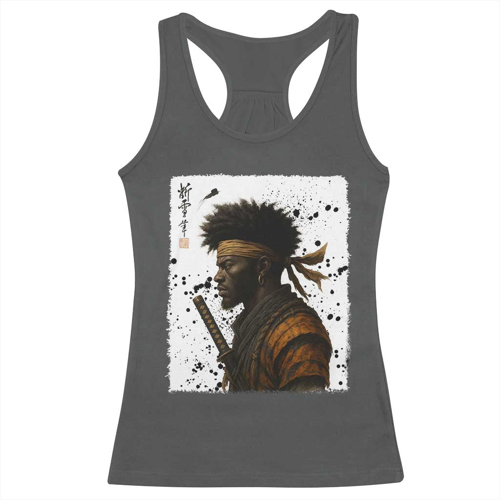 Afro American Samurai Racerback Tank Top Japanese Vintage Graphic Sumie Katana TS12 Dark Heather Print Your Wear