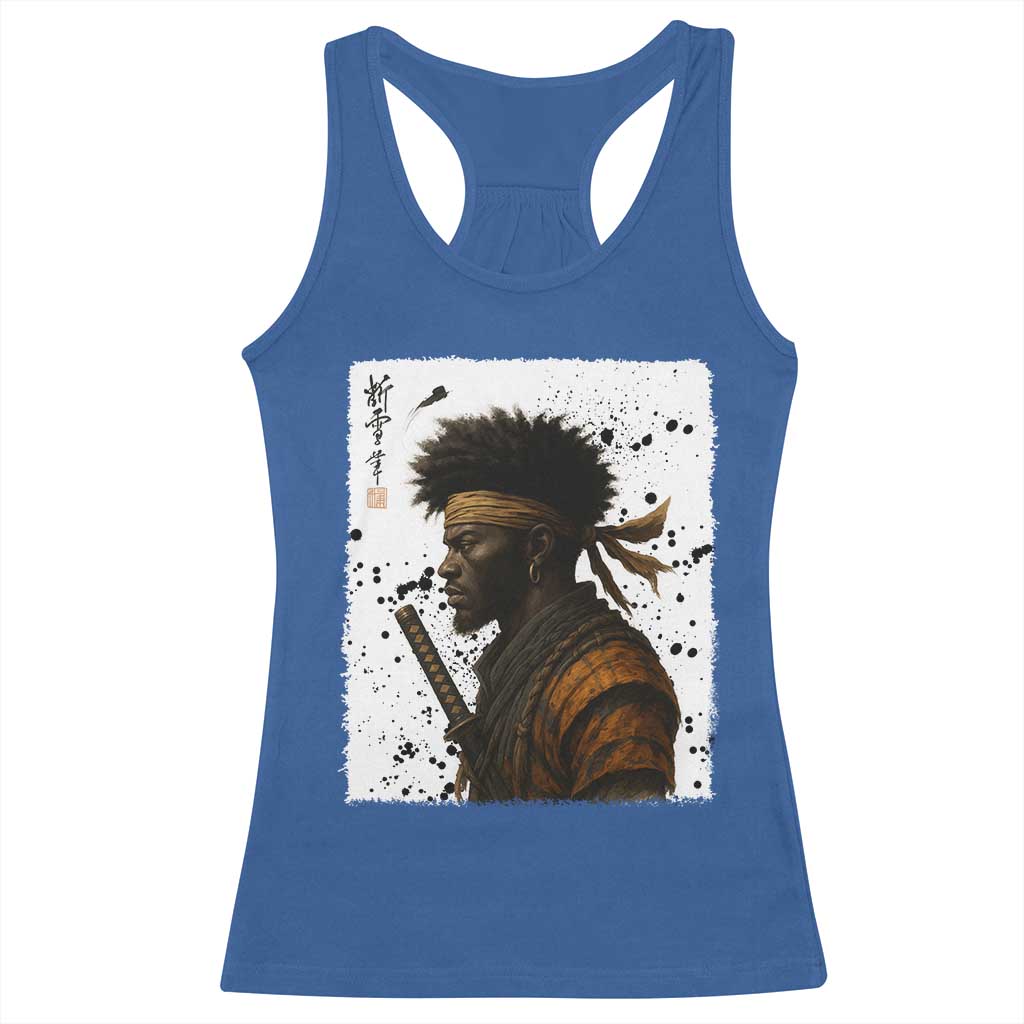 Afro American Samurai Racerback Tank Top Japanese Vintage Graphic Sumie Katana TS12 Royal Blue Print Your Wear