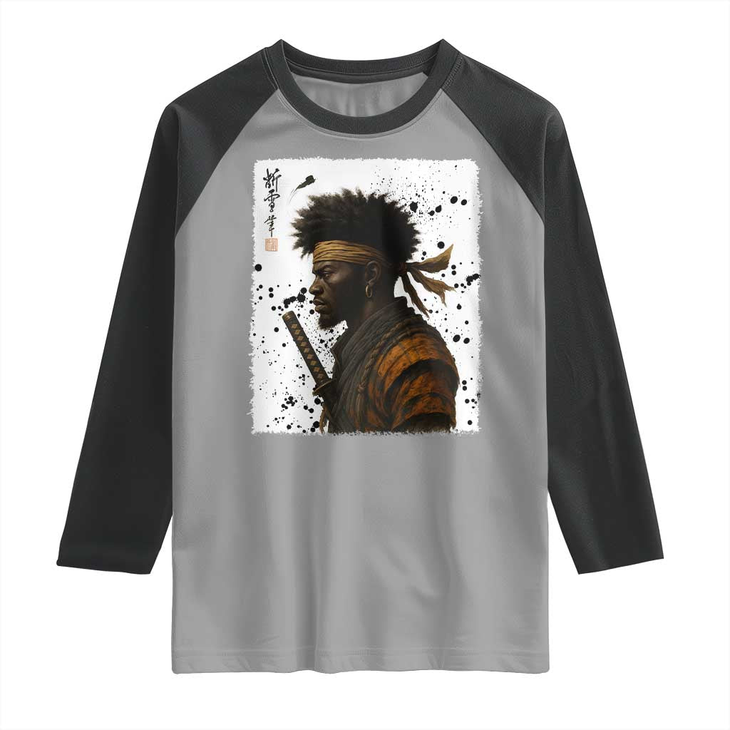 Afro American Samurai Raglan Shirt Japanese Vintage Graphic Sumie Katana TS12 Sport Gray Black Print Your Wear
