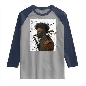 Afro American Samurai Raglan Shirt Japanese Vintage Graphic Sumie Katana TS12 Sport Gray Navy Print Your Wear
