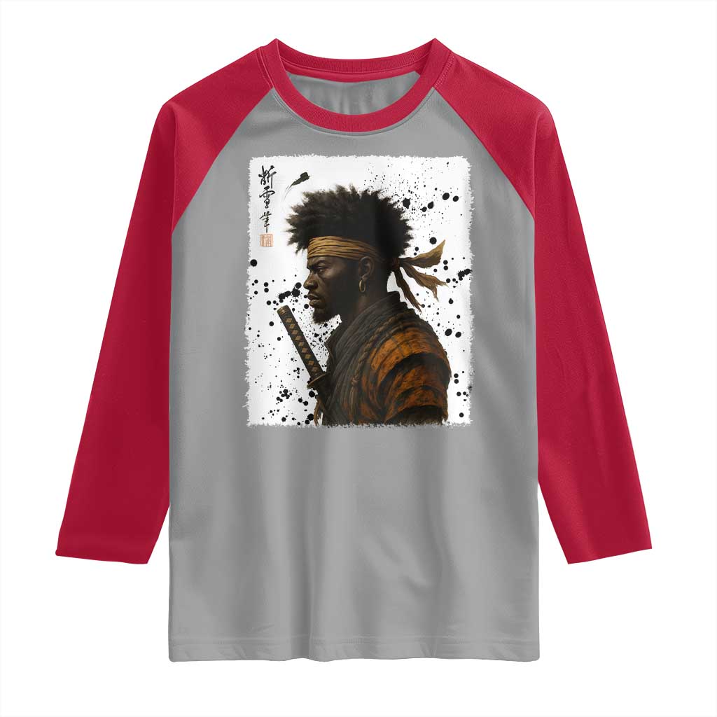 Afro American Samurai Raglan Shirt Japanese Vintage Graphic Sumie Katana TS12 Sport Gray Red Print Your Wear