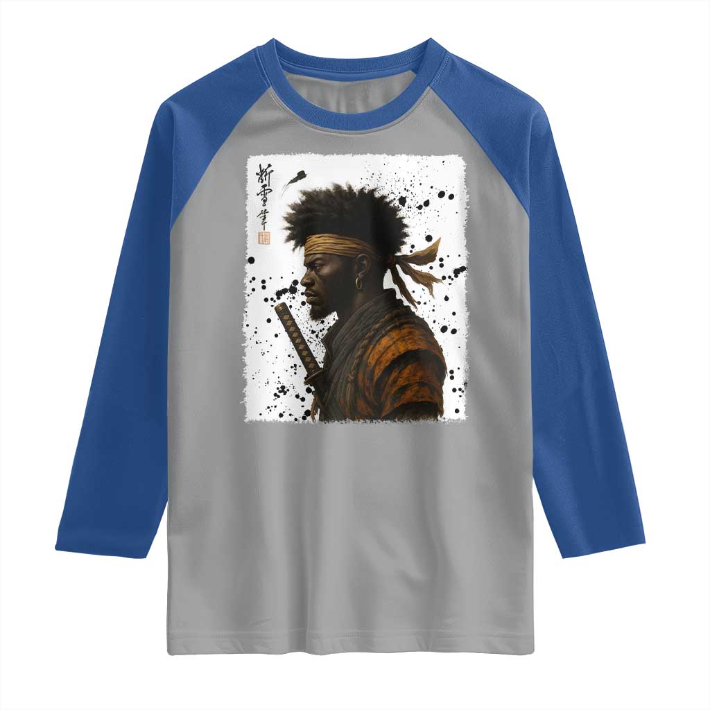 Afro American Samurai Raglan Shirt Japanese Vintage Graphic Sumie Katana TS12 Sport Gray Royal Print Your Wear