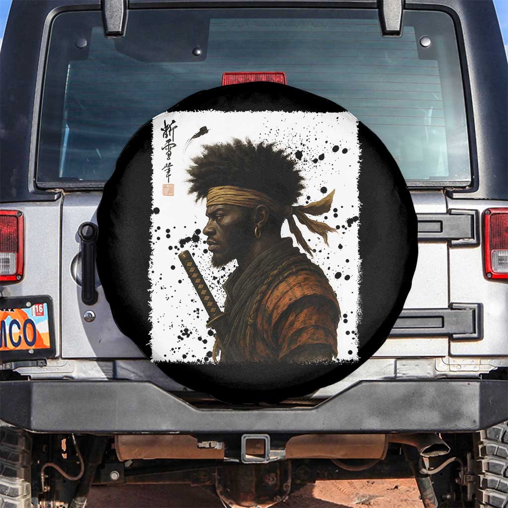 Afro American Samurai Spare Tire Cover Japanese Vintage Graphic Sumie Katana TS12 No hole Black Print Your Wear