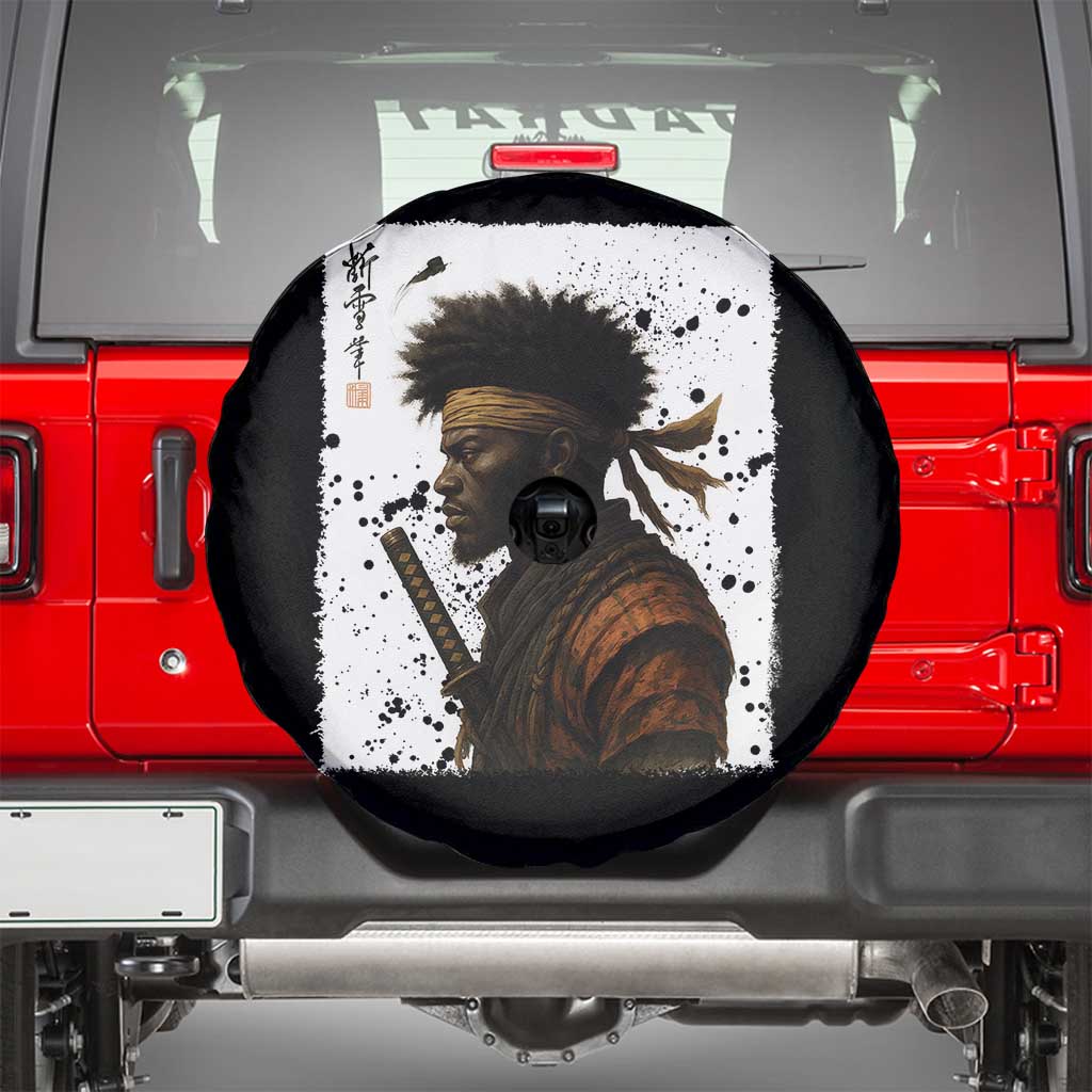 Afro American Samurai Spare Tire Cover Japanese Vintage Graphic Sumie Katana TS12 Black Print Your Wear