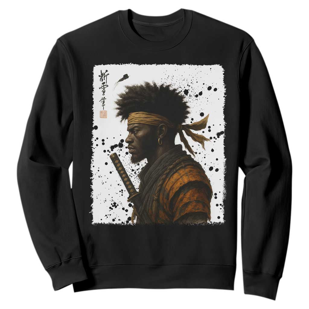 Afro American Samurai Sweatshirt Japanese Vintage Graphic Sumie Katana TS12 Black Print Your Wear