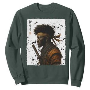 Afro American Samurai Sweatshirt Japanese Vintage Graphic Sumie Katana TS12 Dark Forest Green Print Your Wear