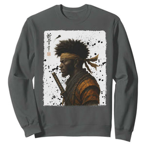 Afro American Samurai Sweatshirt Japanese Vintage Graphic Sumie Katana TS12 Dark Heather Print Your Wear