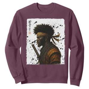 Afro American Samurai Sweatshirt Japanese Vintage Graphic Sumie Katana TS12 Maroon Print Your Wear