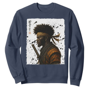 Afro American Samurai Sweatshirt Japanese Vintage Graphic Sumie Katana TS12 Navy Print Your Wear