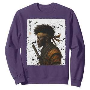 Afro American Samurai Sweatshirt Japanese Vintage Graphic Sumie Katana TS12 Purple Print Your Wear