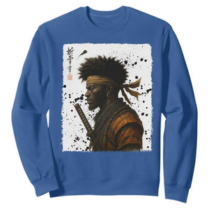 Afro American Samurai Sweatshirt Japanese Vintage Graphic Sumie Katana TS12 Royal Blue Print Your Wear