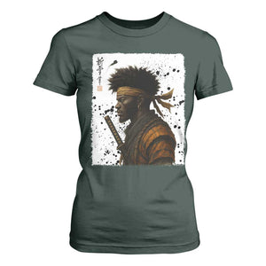 Afro American Samurai T Shirt For Women Japanese Vintage Graphic Sumie Katana TS12 Dark Forest Green Print Your Wear