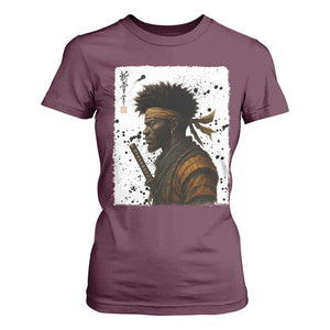 Afro American Samurai T Shirt For Women Japanese Vintage Graphic Sumie Katana TS12 Maroon Print Your Wear