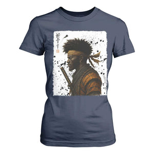 Afro American Samurai T Shirt For Women Japanese Vintage Graphic Sumie Katana TS12 Navy Print Your Wear