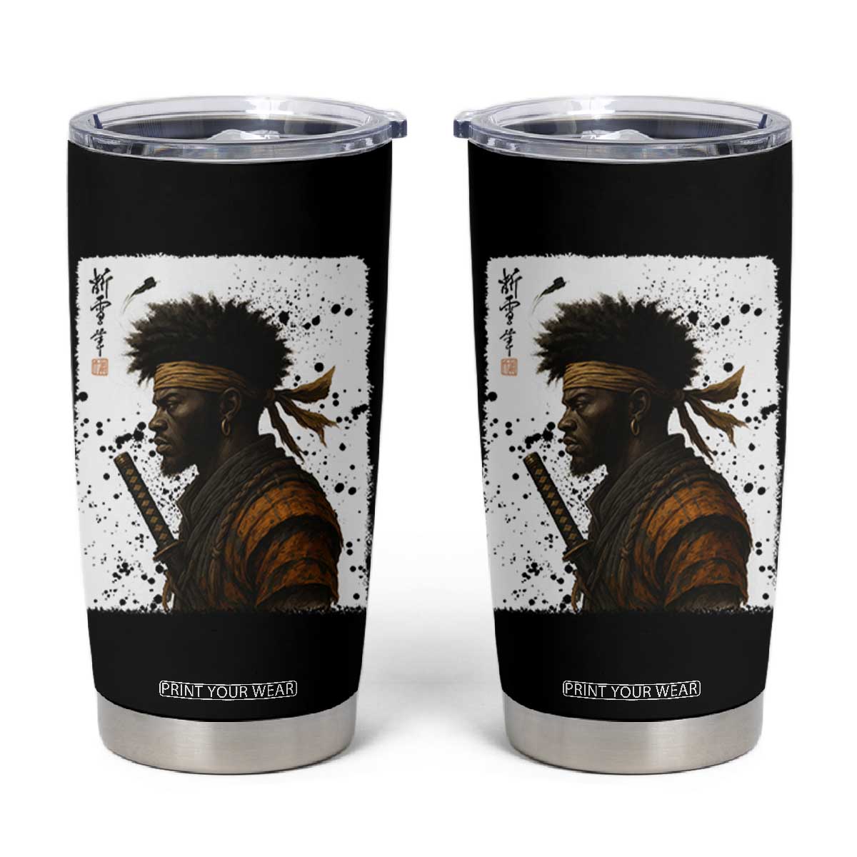 Afro American Samurai Tumbler Cup Japanese Vintage Graphic Sumie Katana TS12 Black Print Your Wear