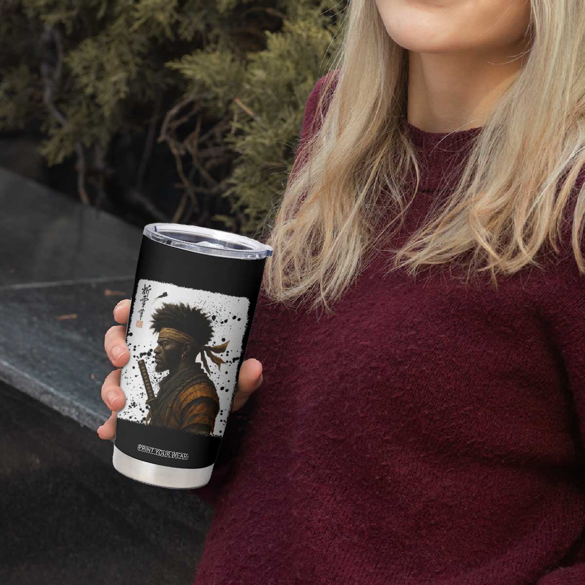 Afro American Samurai Tumbler Cup Japanese Vintage Graphic Sumie Katana TS12 Print Your Wear