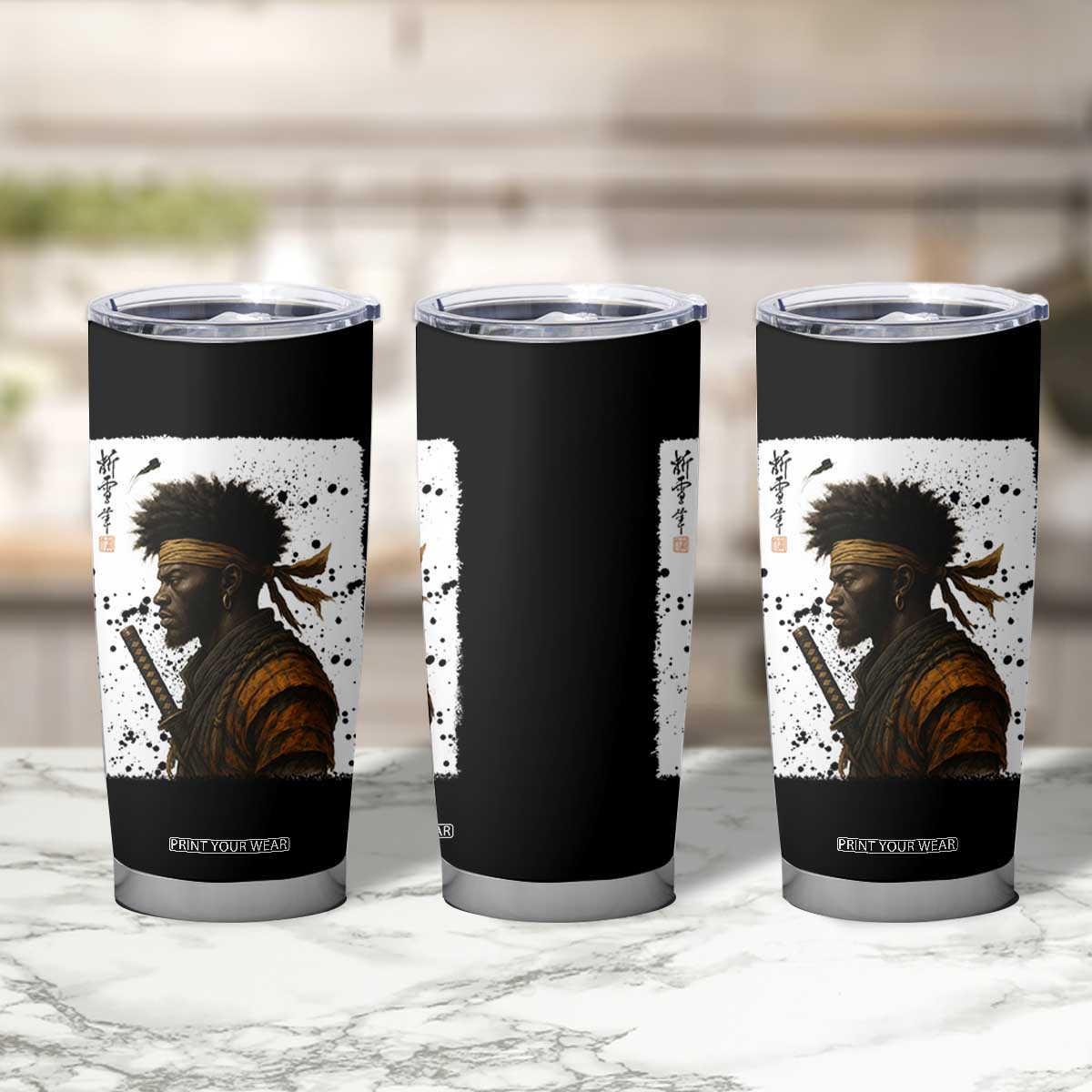 Afro American Samurai Tumbler Cup Japanese Vintage Graphic Sumie Katana TS12 Print Your Wear