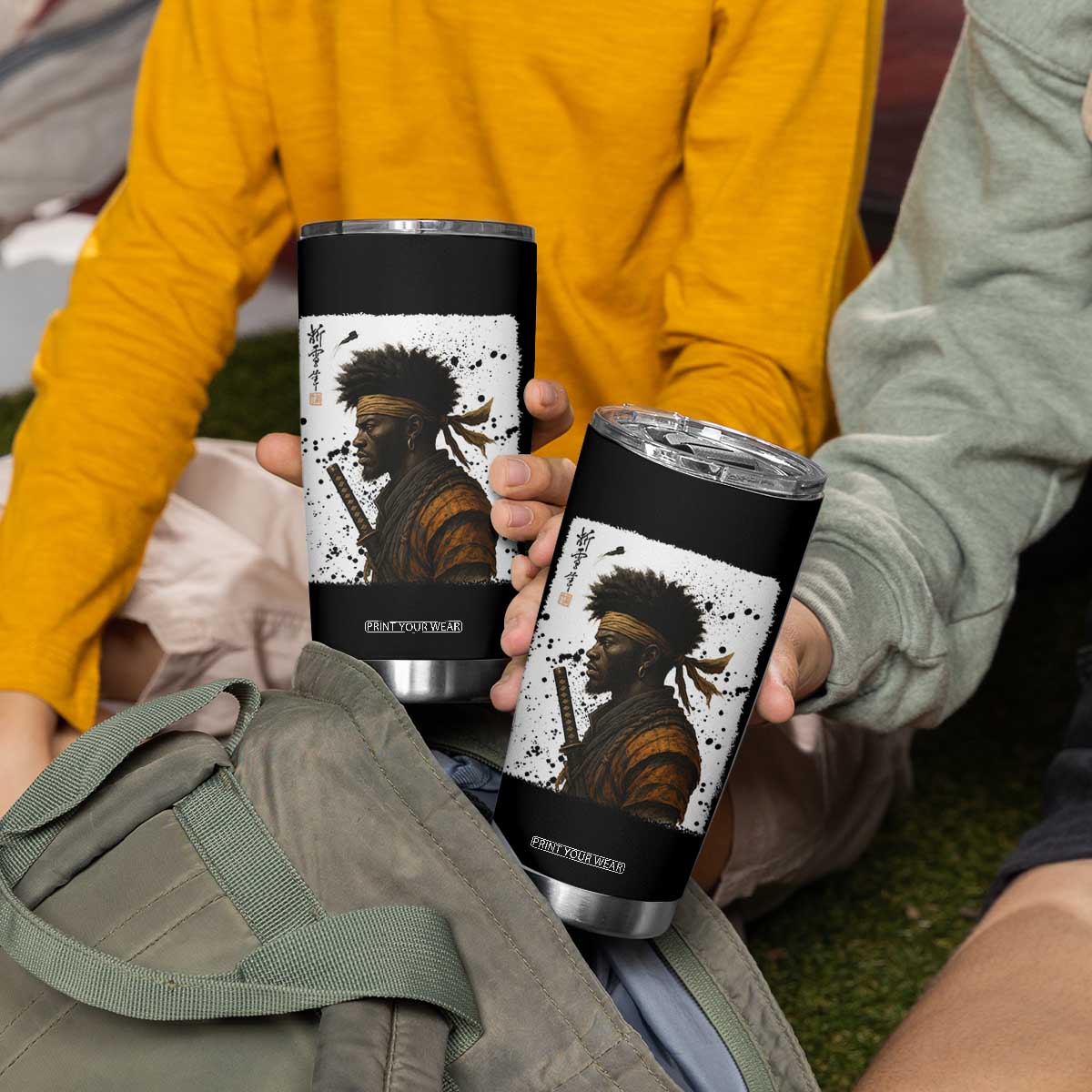 Afro American Samurai Tumbler Cup Japanese Vintage Graphic Sumie Katana TS12 Print Your Wear