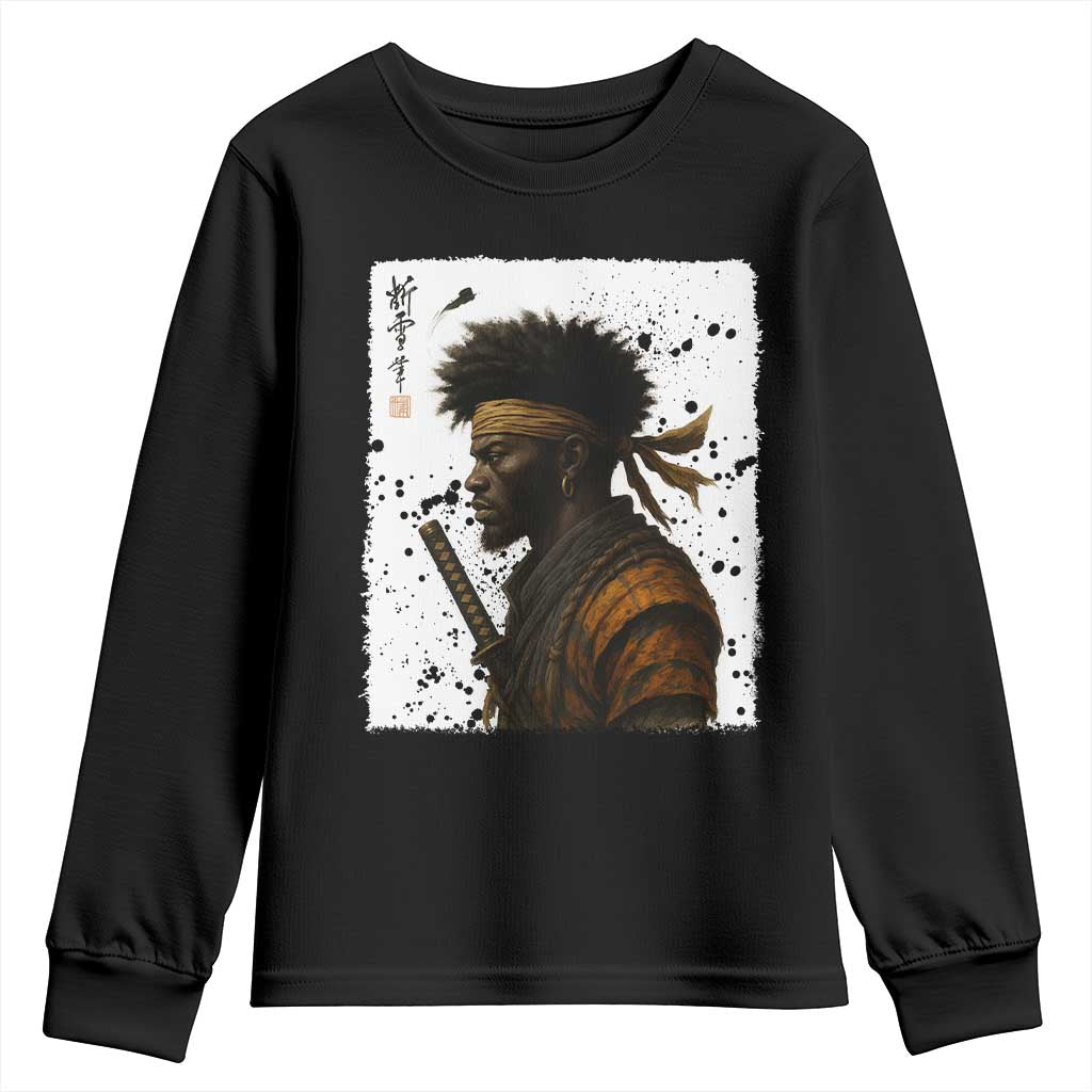 Afro American Samurai Youth Sweatshirt Japanese Vintage Graphic Sumie Katana TS12 Black Print Your Wear