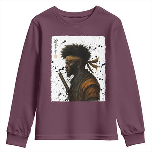 Afro American Samurai Youth Sweatshirt Japanese Vintage Graphic Sumie Katana TS12 Maroon Print Your Wear