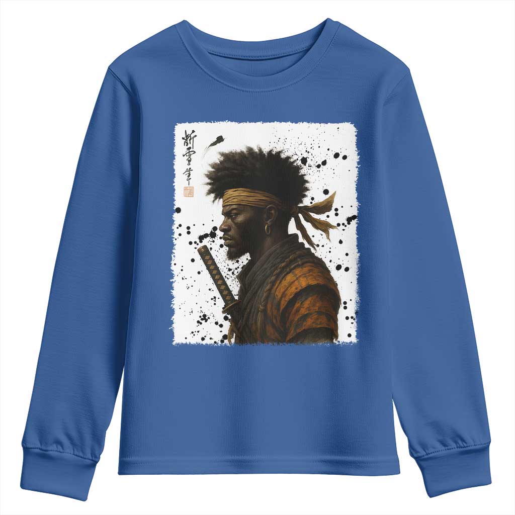 Afro American Samurai Youth Sweatshirt Japanese Vintage Graphic Sumie Katana TS12 Royal Blue Print Your Wear