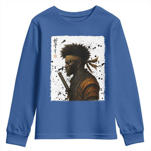 Afro American Samurai Youth Sweatshirt Japanese Vintage Graphic Sumie Katana TS12 Royal Blue Print Your Wear