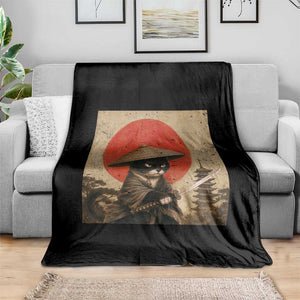 Vintage Samurai Black Cat Japanese Katana Throw Blanket Ukiyoe Cat Lover Gift