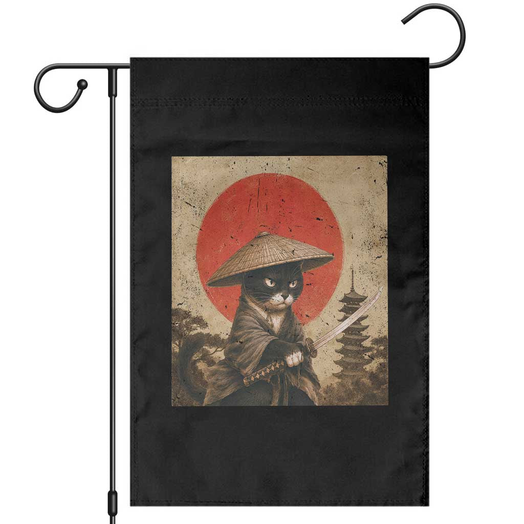 Vintage Samurai Black Cat Japanese Katana Garden Flag Ukiyoe Cat Lover Gift TS12 Black Print Your Wear