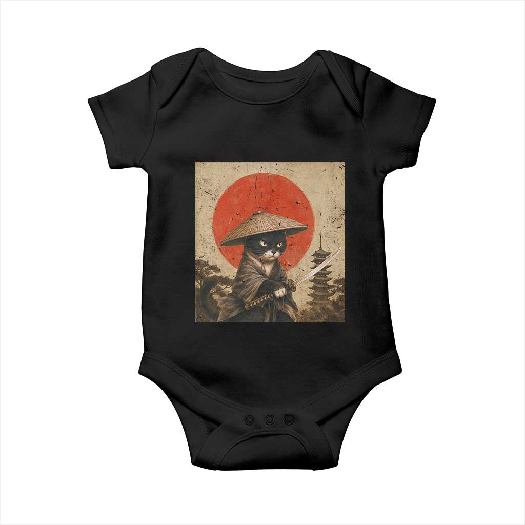 Vintage Samurai Black Cat Japanese Katana Baby Onesie Ukiyoe Cat Lover Gift TS12 Black Print Your Wear