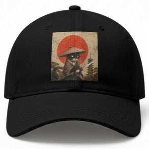 Vintage Samurai Black Cat Japanese Katana Baseball Cap Ukiyoe Cat Lover Gift