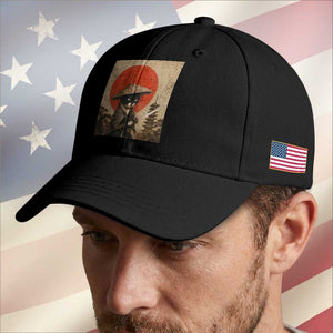 Vintage Samurai Black Cat Japanese Katana Baseball Cap Ukiyoe Cat Lover Gift