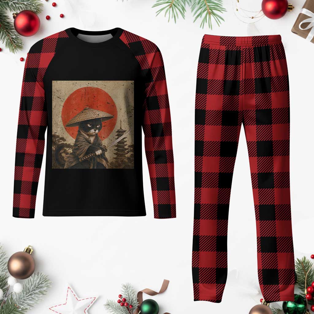 Vintage Samurai Black Cat Japanese Katana Plaid Pajama Set Ukiyoe Cat Lover Gift TS12 Buffalo Plaid Print Your Wear
