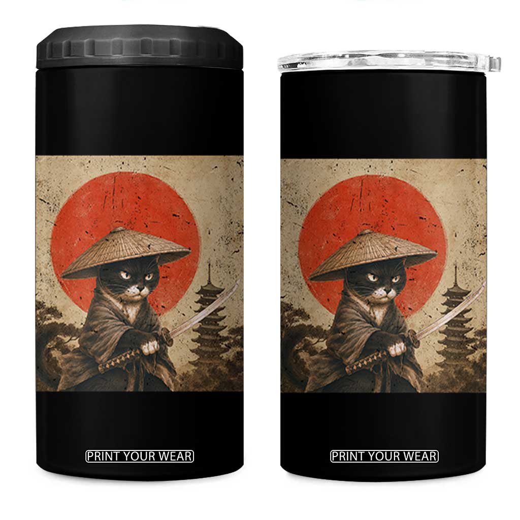 Vintage Samurai Black Cat Japanese Katana 4 in 1 Can Cooler Tumbler Ukiyoe Cat Lover Gift TS12 One Size: 16 oz Black Print Your Wear