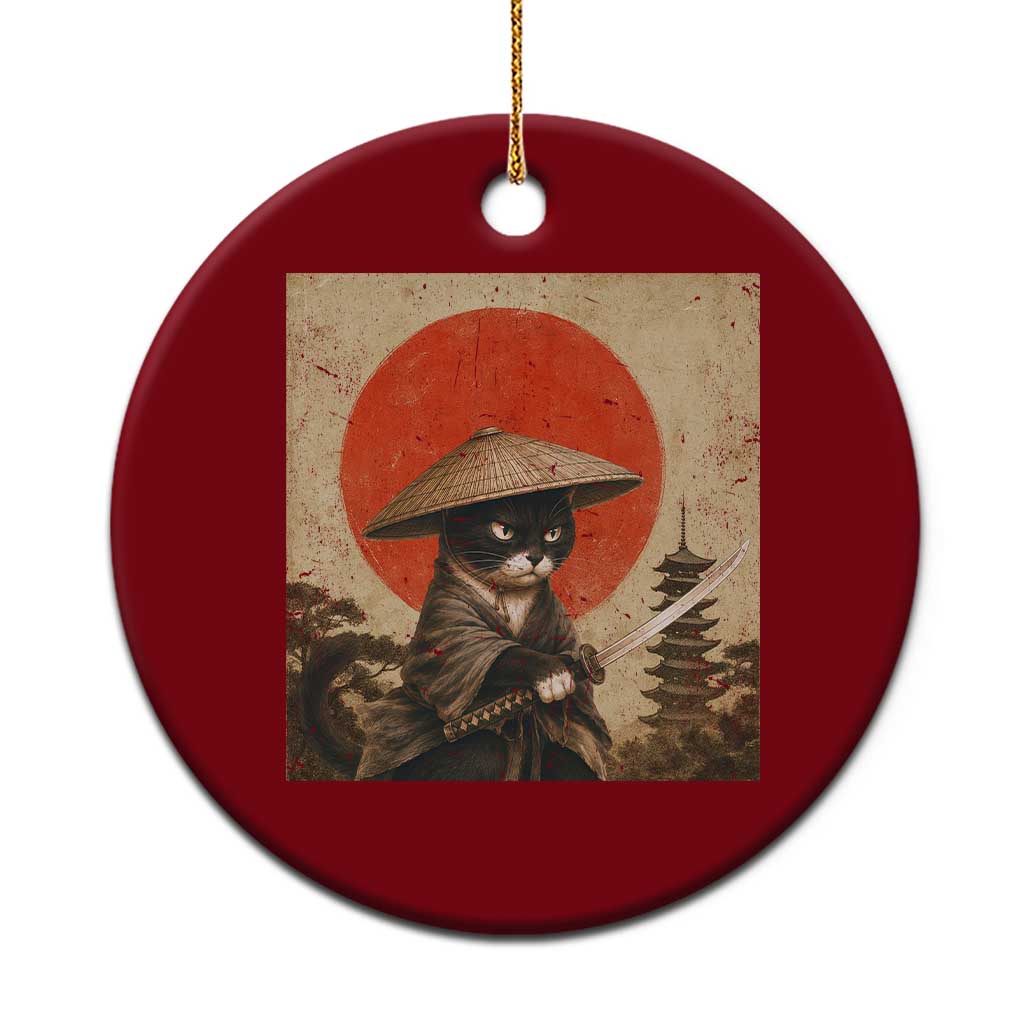 Vintage Samurai Black Cat Japanese Katana Ceramic Ornament Ukiyoe Cat Lover Gift TS12 1pc Red Print Your Wear