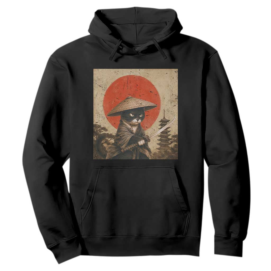 Vintage Samurai Black Cat Japanese Katana Hoodie Ukiyoe Cat Lover Gift TS12 Black Print Your Wear