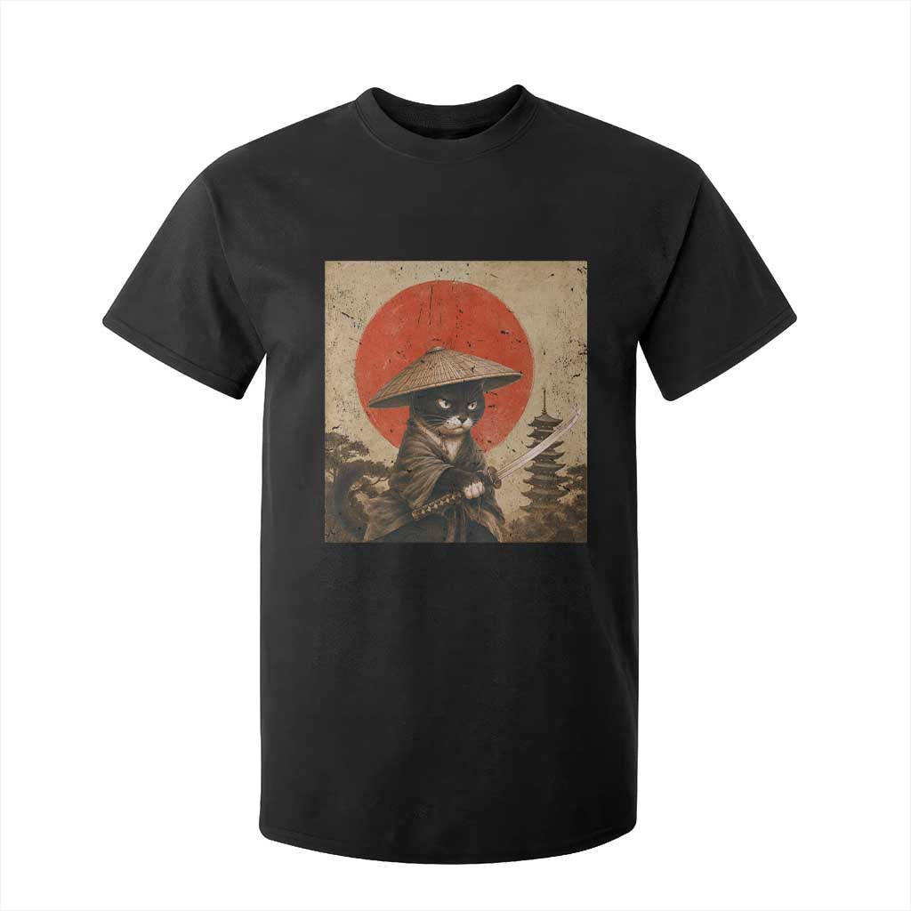 Vintage Samurai Black Cat Japanese Katana T Shirt For Kid Ukiyoe Cat Lover Gift TS12 Black Print Your Wear