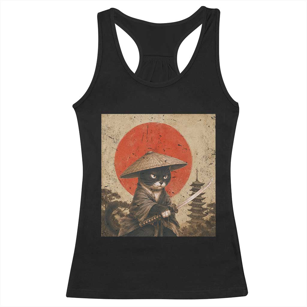 Vintage Samurai Black Cat Japanese Katana Racerback Tank Top Ukiyoe Cat Lover Gift TS12 Black Print Your Wear