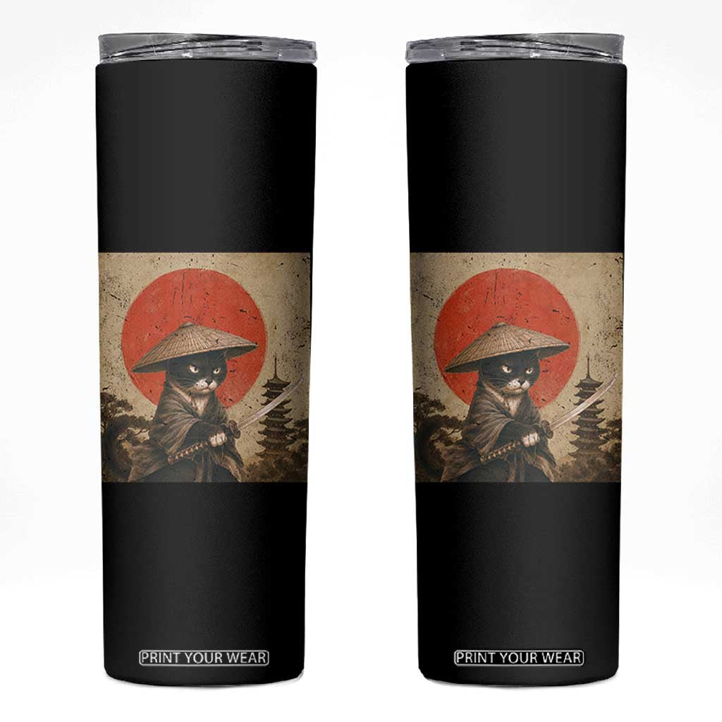Vintage Samurai Black Cat Japanese Katana Skinny Tumbler Ukiyoe Cat Lover Gift TS12 Black Print Your Wear