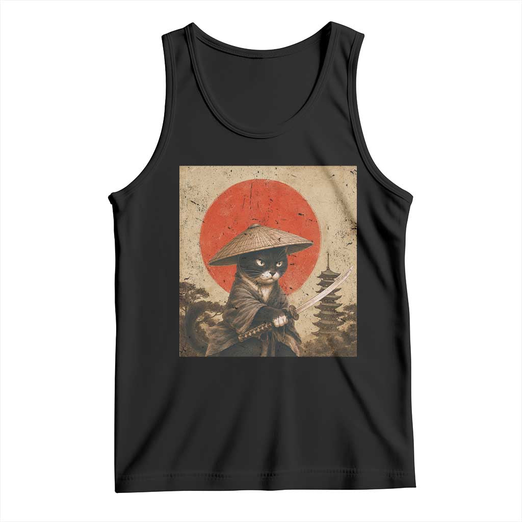 Vintage Samurai Black Cat Japanese Katana Tank Top Ukiyoe Cat Lover Gift TS12 Black Print Your Wear